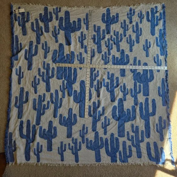 NWT Anthropologie Blue Cactus Sea of Saguaros Square Scarf - Picture 2 of 10